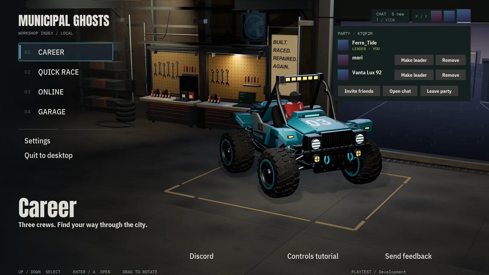 The main menu with the party panel open